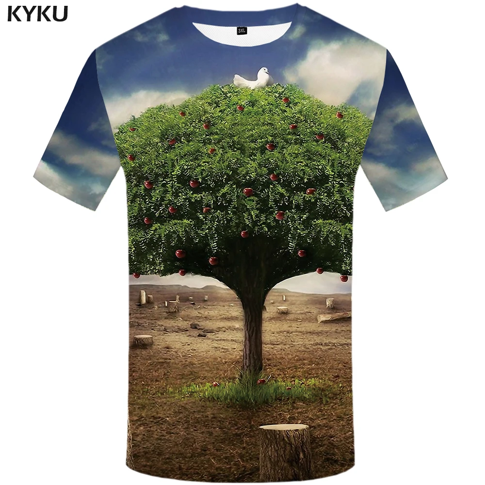 

KYKU Tree T-shirt Men Birds Shirt Apple 3d Tshirt Funny T Shirts Forest Printed Tshirt Punk Rock Clothes Animal Mens Clothing