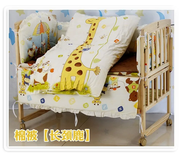 

Promotion! 6PCS Bear 100% cotton baby bedding set curtain crib bumper +filler baby bed bumper (3bumper+matress+pillow+duvet)