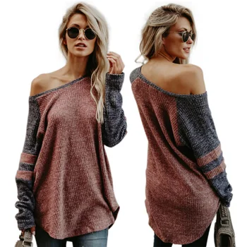

Women's T-shirt European & American Style Autumn and Winter Long Sexy O-Neck Irregular Long-sleeved Base Tops Lady