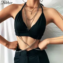 Nibber estate Punk catena di metallo decorazione Crop Magliette e camicette Delle Donne Canotta 2019 di Modo sexy del partito del randello senza maniche tees Magliette e camicette mujer