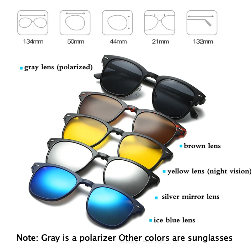 Модные оправы для очков для мужчин и женщин с 5 клипсами, солнцезащитные очки, поляризованные Магнитные очки, мужские очки для вождения, модные очки 2218A