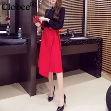 Новинка размера плюс женская юбка Весна Лето Асимметричный бант миди-юбка с высокой талией Элегантная Сексуальная офисная юбка WR802