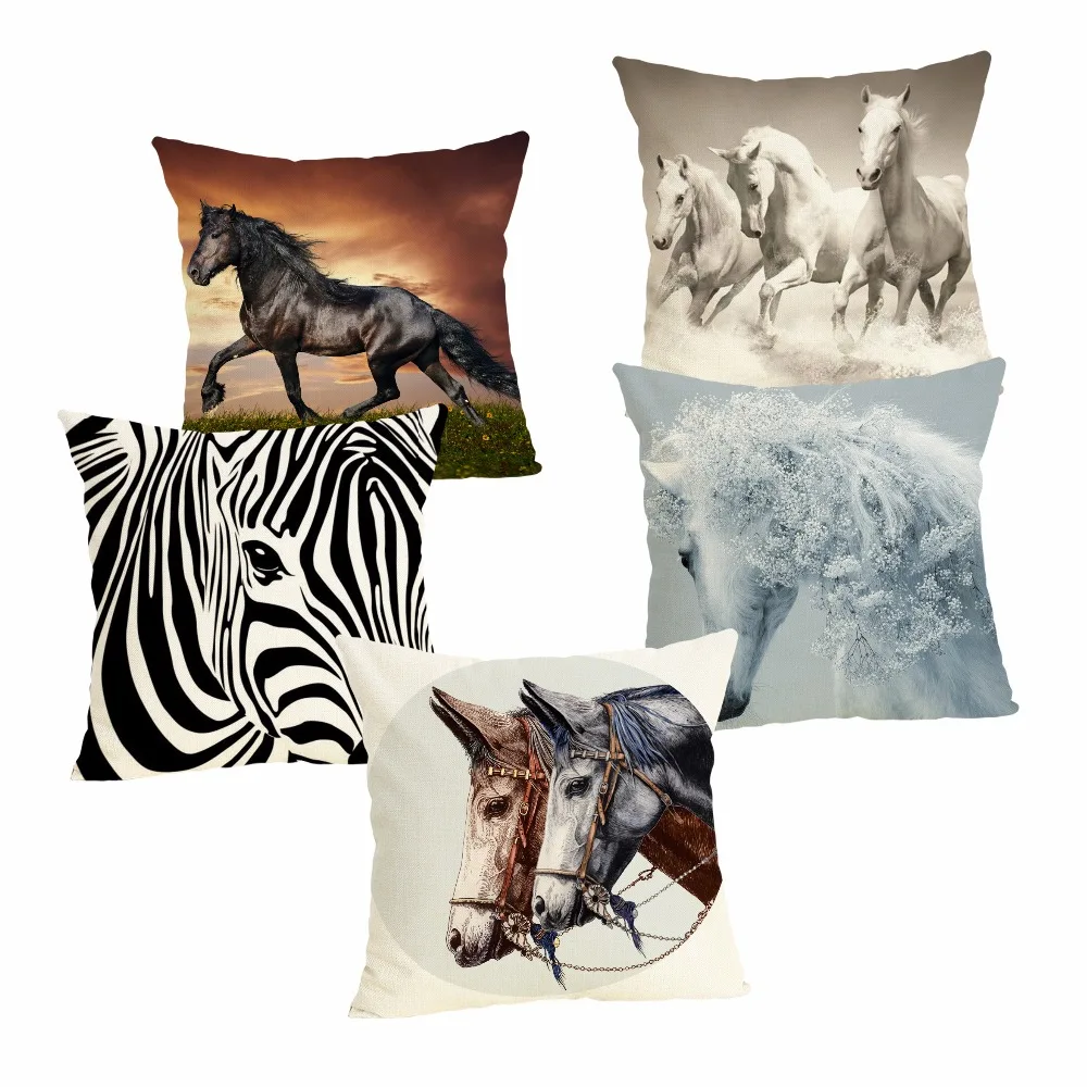 

New 25 Horse Cushion Case Decorative Cushion Cover 45x45CM Cotton Linen Square Throw Pillow Cover Decorative Pillow Case