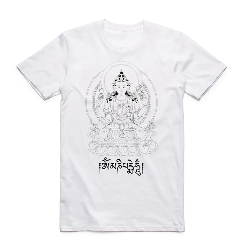 

Summer Print JN BUDDHISM OM MANI PADME HUM T Shirt Short Sleeves O Neck Tibetan Buddhism Thangka Six Words Ring T-shirt
