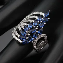 Темно-синие камни белый CZ серебро 925 штампа кольца свадебные ювелирные изделия для женщин на Рождество подарочная коробка