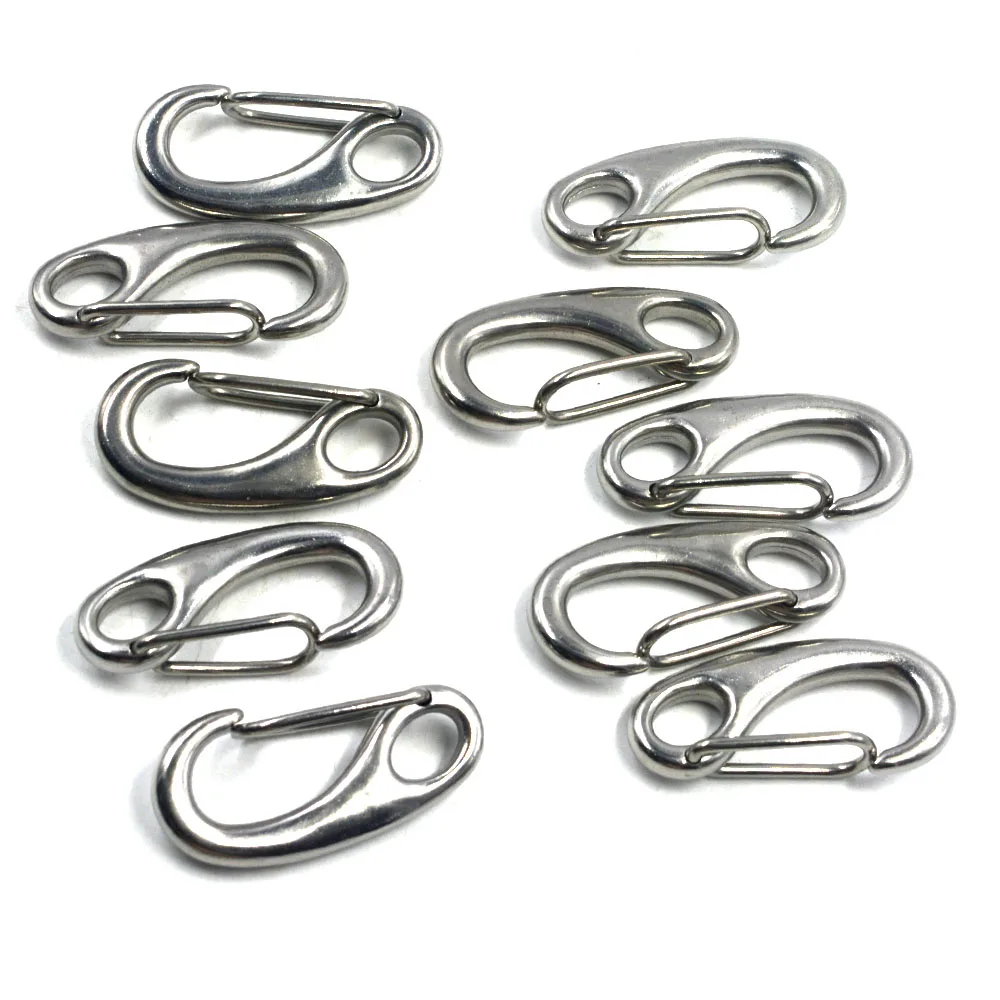 

10PCS Silver Tone 304 Stainless Steel Multifunctional Egg Shape Small Springs Snaps Hooks Quick Link Carabiners