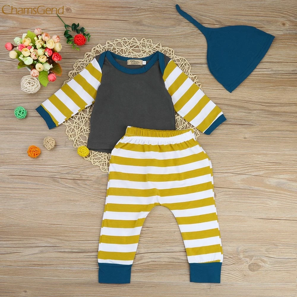 Buy Newborn Infant Baby Boy Striped T shirt Tops+Pants+Hat Outfits Clothes Set