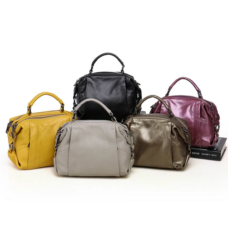  GYKAEO Winter Female Shoulder Bag Ladies Fashion Small Boston Genuine Leather Handbag Women Cowhide - 32956058629
