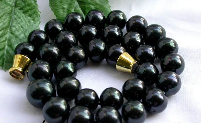 

FREE SHIPPING>@@> 150401 J0008 huge 17" 12-14mm round Tahitian black freshwater pearl necklace magnet & USPS to ISA RUSSIA