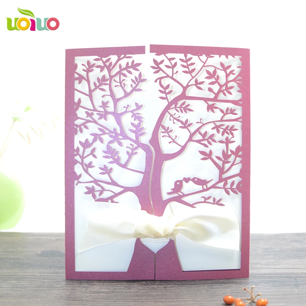 Wedding/Crafts/Cards Die Cut Out Pink Card Tree with Love Birds