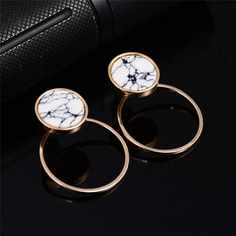 

Fashion 1 Pair Women Geometric Round Triangle Square Marble Pattern Earrings Ear Stud Jewelry Gift