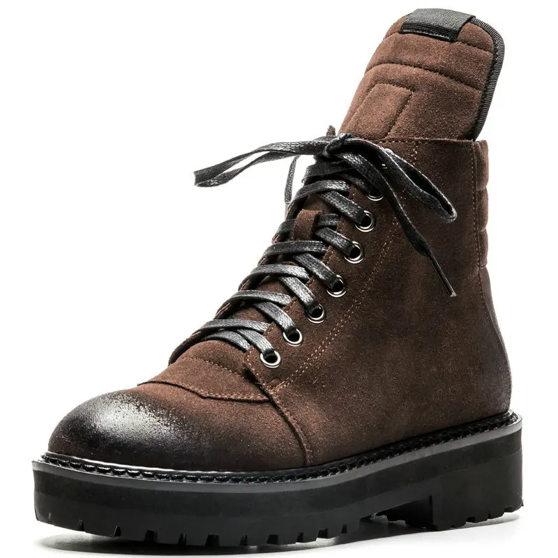 

Platform Thick Heel Combat Boots Women Fashion Luxury Genuine Leather Ankle Boots Ladies Black Brown Short Boots Fall