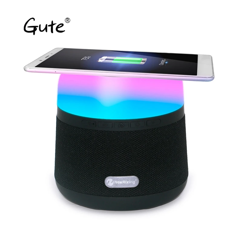 

Gute fabric LED pulse pulsating Bluetooth Speaker with Wireless Charger Fast Wireless Charging TWS Docking dock for mobile phone