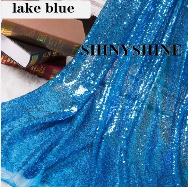 Блестящий ткань Блестящий глиттер блестка для одежды сценические вечерние свадебные домашний декор, скатерть из ткани с блестками бегун - Цвет: Lake Blue