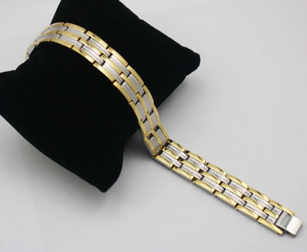 Silver Gold Two Tone Link Chain font b Bracelets b font Men Jewelry Stainless Steel Germanium