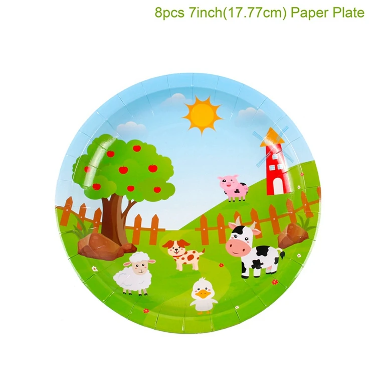 FENGRISE Farm Animal Birthday Party Supplies Safari Party Paper Napkins Jungle Birthday Disposable Tableware Jungle Party Plate - Цвет: 7inch Plates