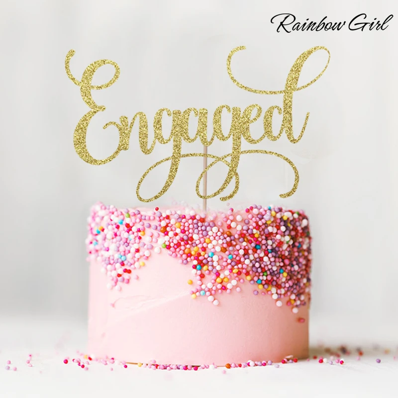 

Engaged Cake Topper Many Colors Glitter Wedding Decor Bridal Shower Engagement Party Favors Decorations Supplies Cake Accessory