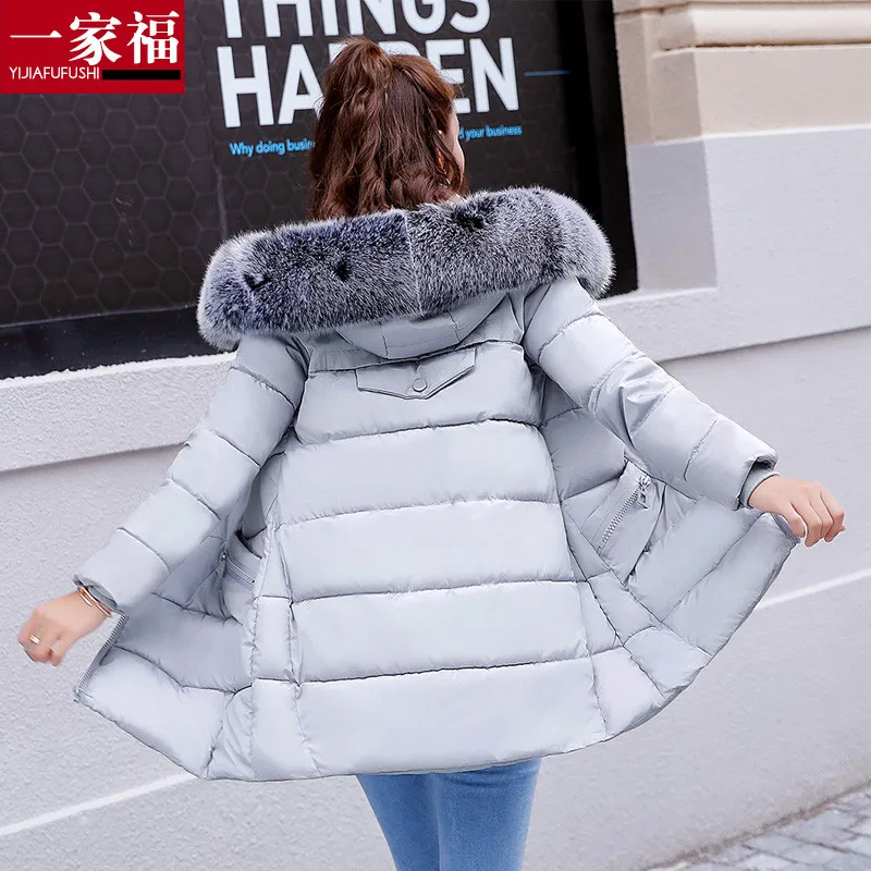 Осенне-зимняя новая пуховая хлопковая куртка для женщин, толстые теплые хлопковые куртки, корейские женские повседневные парки с меховым воротником, большие размеры, 741 - Цвет: Gray