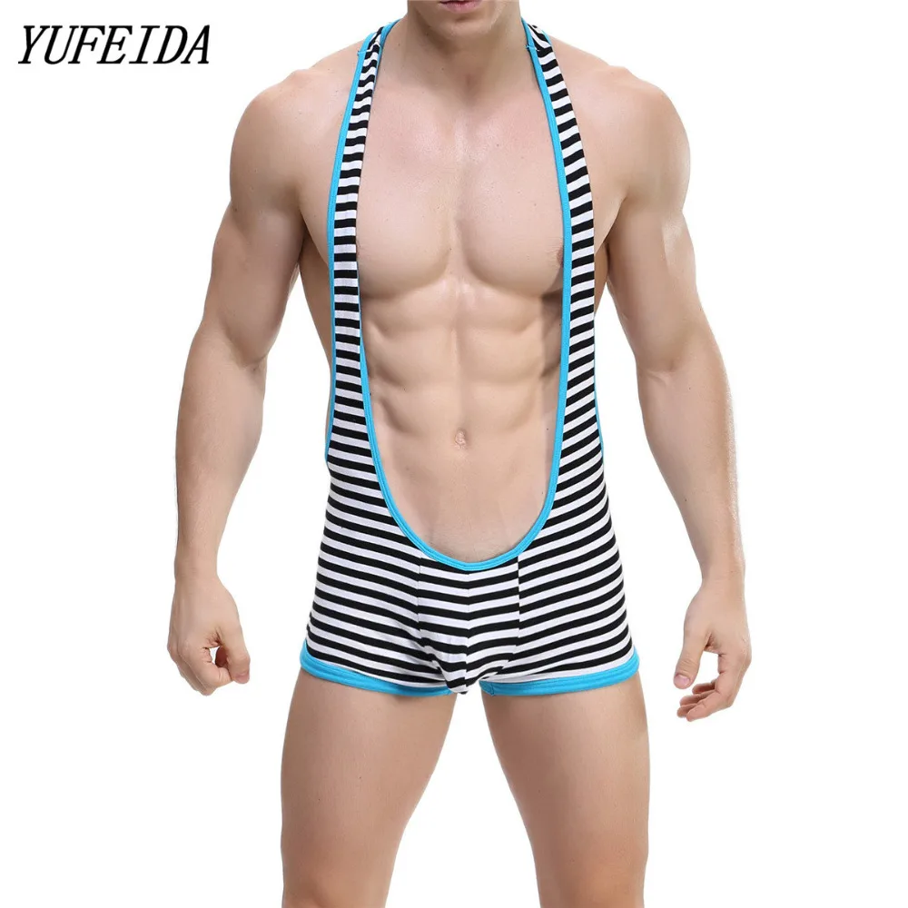 

High quality Mens New Cotton Strip Back Open Mankini Jockstrap Wrestling Singlet Bodysuit Black/Red Colors