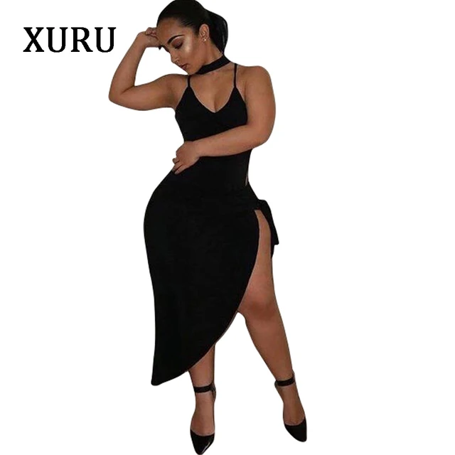 Xuru Women Black Dress Secy Party Club Bandage Dresses V Neck Sleeveless Backless Split Asymmetrical Nigthclub Xuru Women Black Dress Secy Party Club Bandage Dresses V Neck Sleeveless Backless Split Asymmetrical Nigthclub
