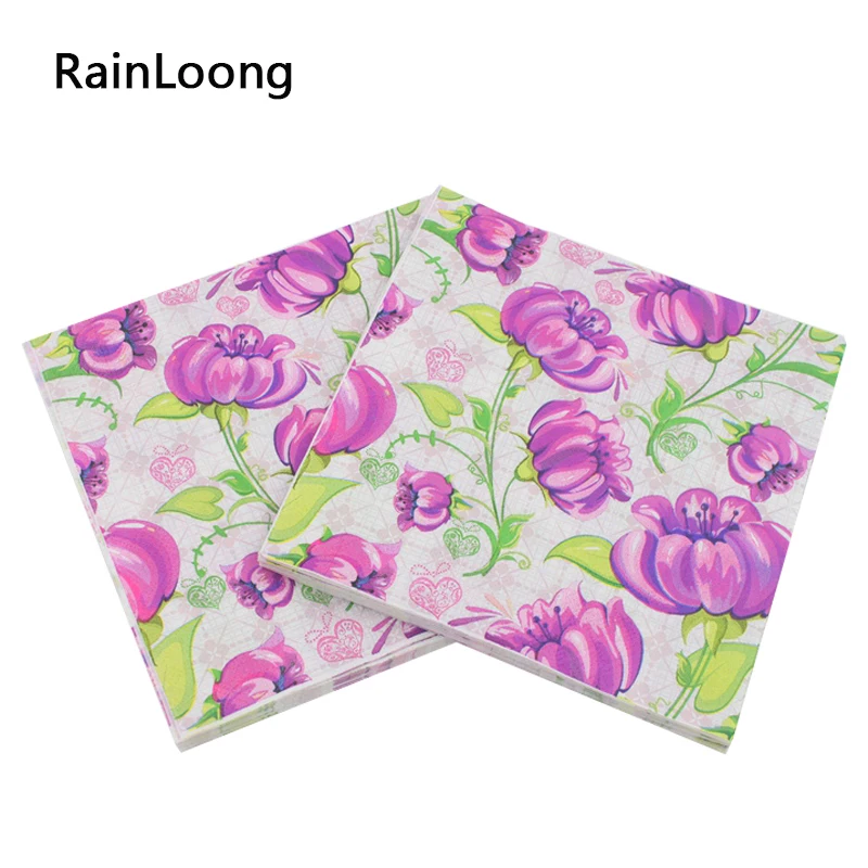 

[RainLoong] Purple Flower Paper Napkin Party Supply Decoration Tissue Guardanapo Servilleta 33*33cm 20pcs/pack/lot