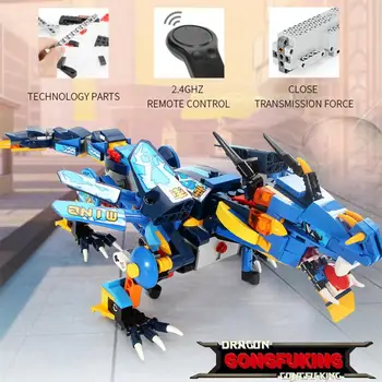 

Electric War Dragon 2.4GHZ remote control mechanical transmission high performance motor assembling blocks toy walking shaking