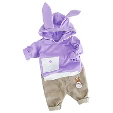 Коллекция года, весенне-осенний Детский костюм детский комплект с ушками кролика для мальчиков и девочек, корейский стиль, комплект с рисунками, комплект для малышей