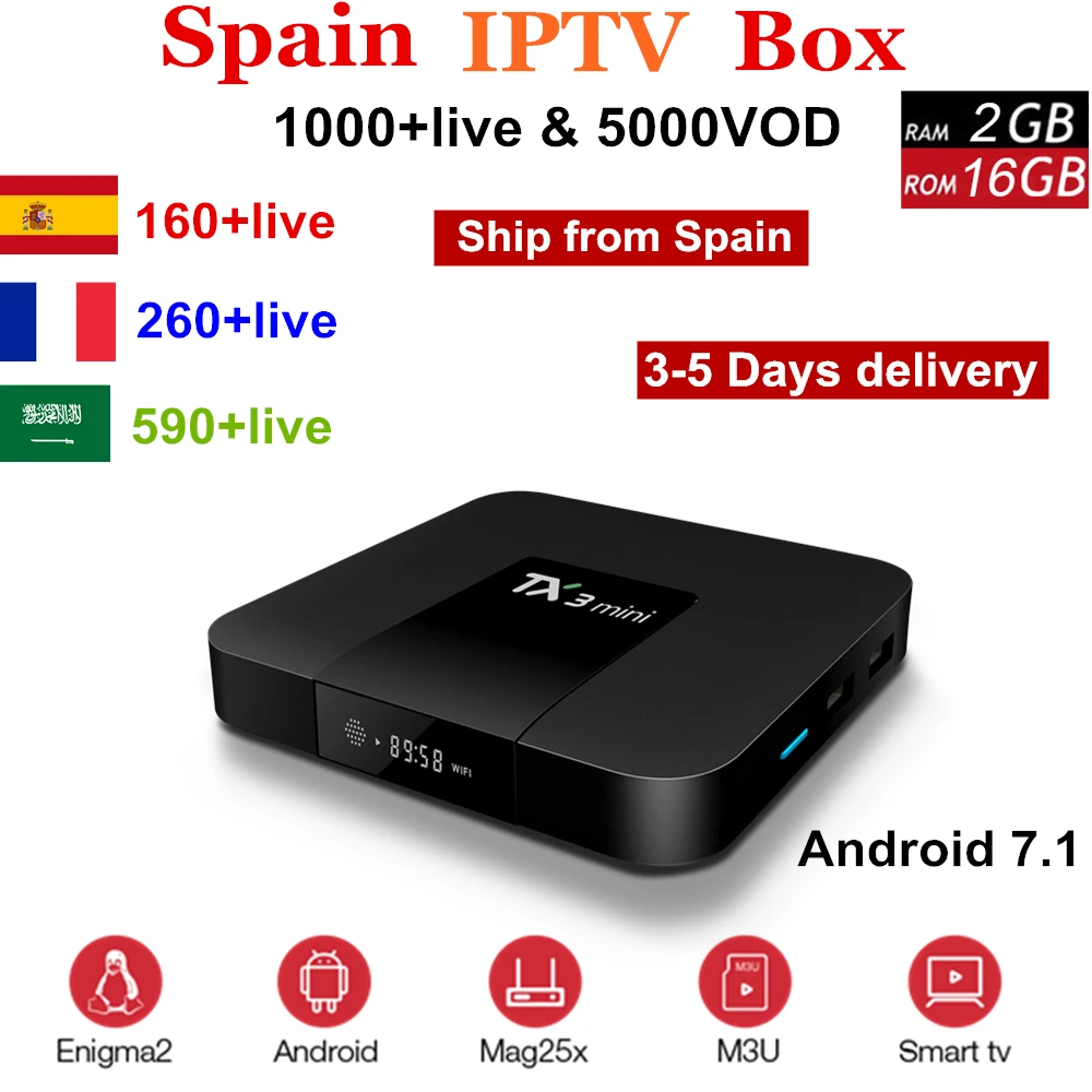 Spain TX3 mini android tv box android 7.1 2G 16G IPTV box+GOTIT iptv