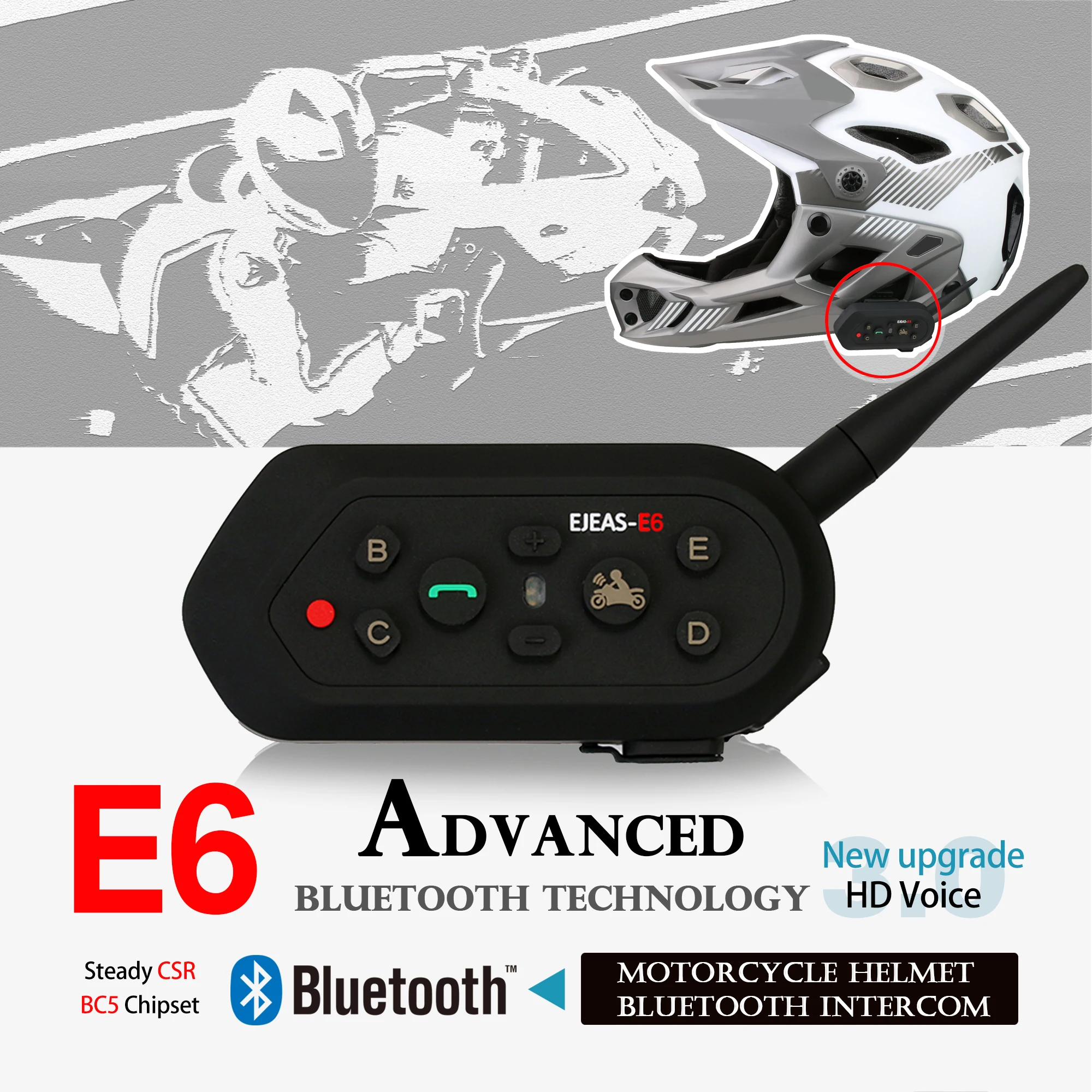 

E6 Intercom Noise Reduction Team Communicator AUX Receiver Helmet Headset Walkie Talkie for 6 Riders VOX MP3 GPS 1200m Range New
