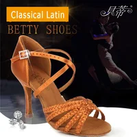 Latin Dance Shoes Woman Dancing Shoes For Women Girl Imported Satin High Quality Professional Deep Skin Weaving Woven Shoelaces 2