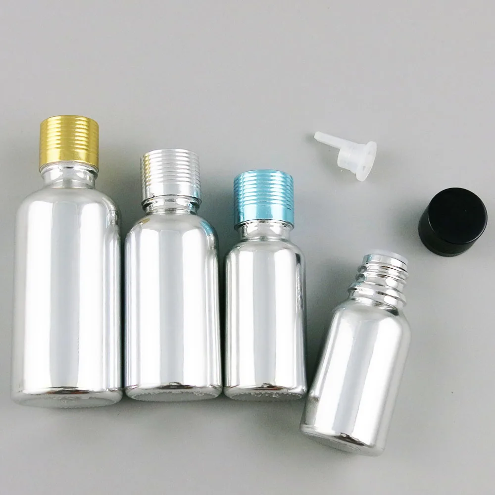 

12 x High Quality 5ml 10ml 20ml 30ml 50ml 100ml Refillable Silver Glass Bottle With Aluminium Lids 1OZ Glass Cosmetic Container