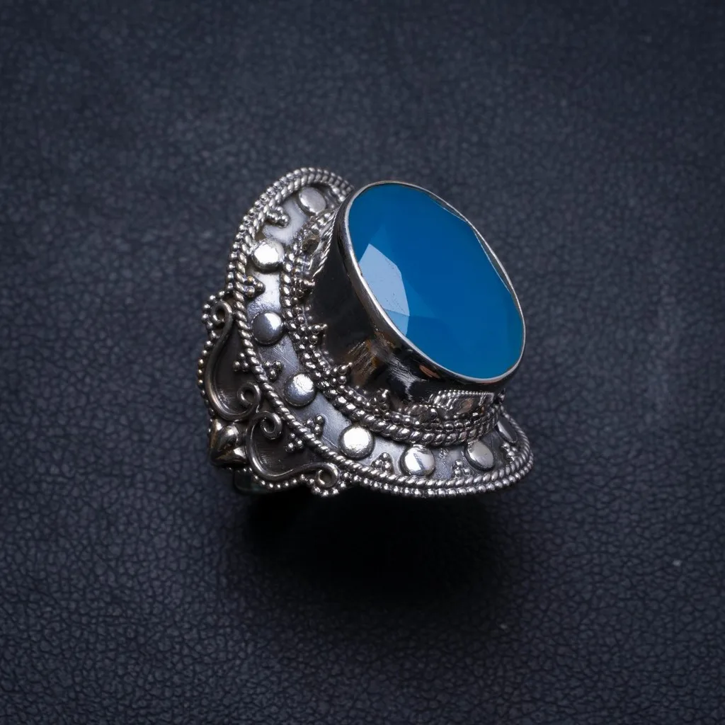 Natural Chalcedony Handmade Unique 925 Sterling Silver Ring, US size 7 X2741