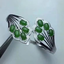 Натуральная Зеленая яшма браслеты браслет из натурального драгоценного камня 925 стерлингового серебра для женщин Элегантный роскошный лист обнимают вечерние изысканные юверирные украшения