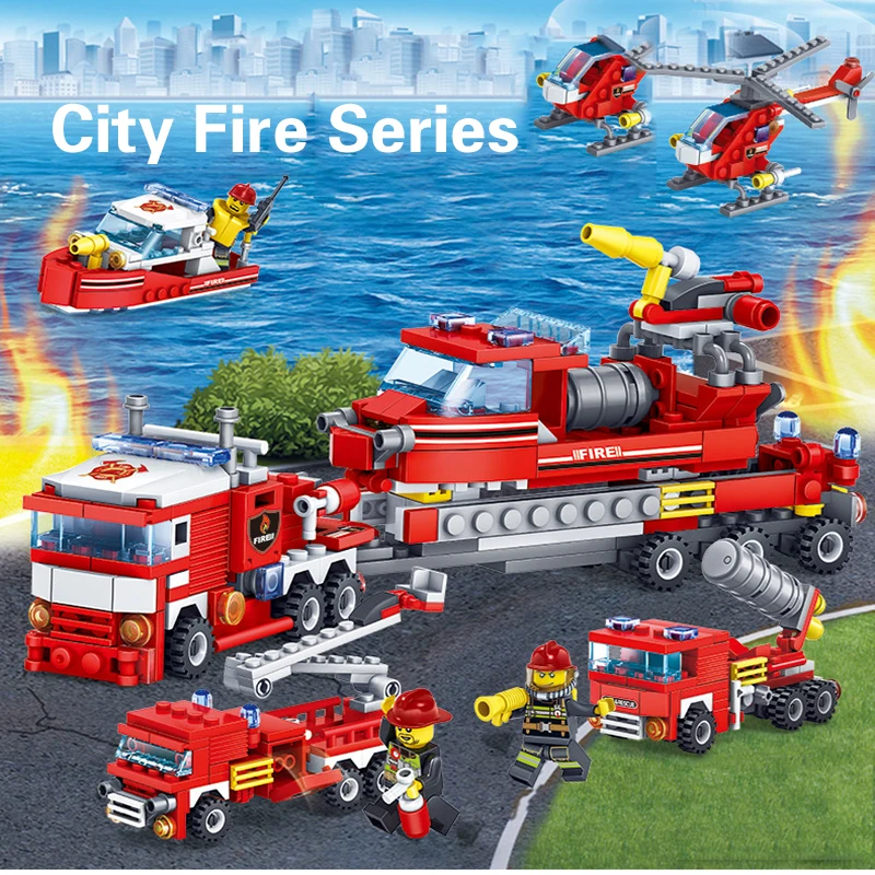 

348PCS 4in1 City Fire Series City building blocks assembly Toy boy Firefighter for Children fireman car