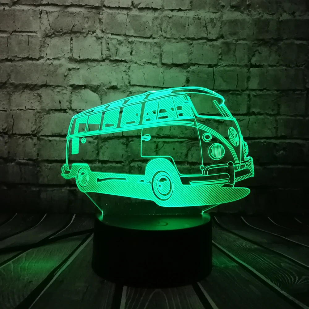 Travel Bus Led 3d Lamp Multicolor Gradient Rgb Cartoon Car Night