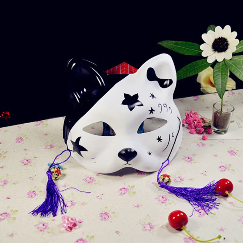 Лицевая маска в виде кошки аниме лиса маска с кисточками колокольчики Косплей Танцевальная Маска озорство Хэллоуин Рождество год вечерние Masquerades7C2199