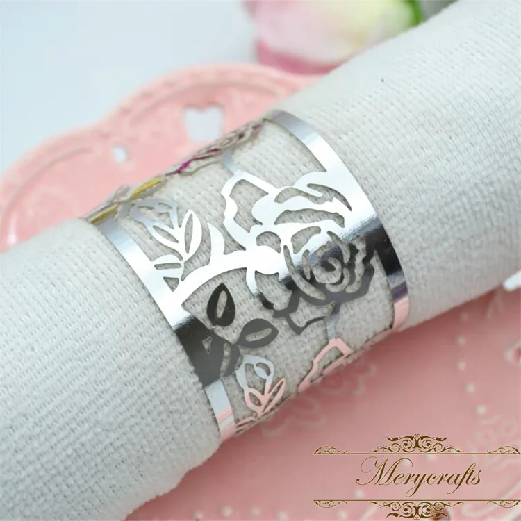 100 лазерная резка элегантной розы свадебные золотые кольца для салфеток
