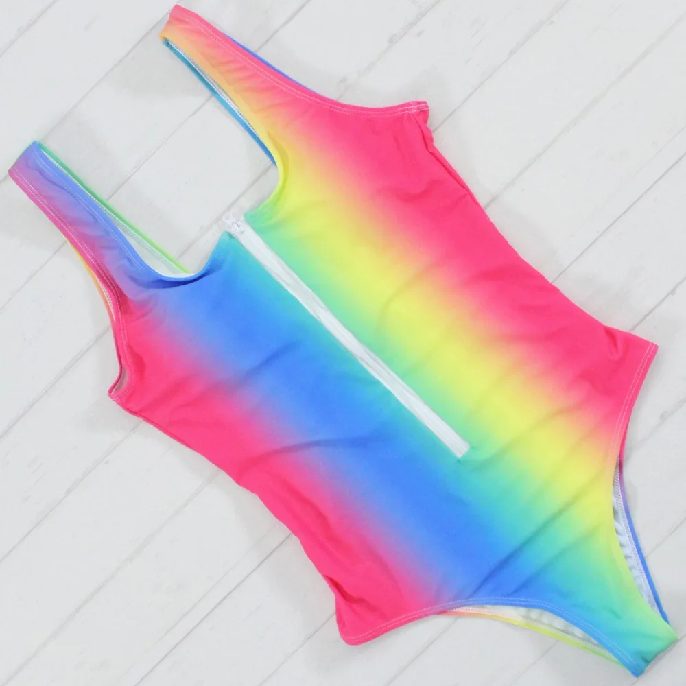 2017 сексуальный градиентный Радужный Цельный купальник с передней молнией