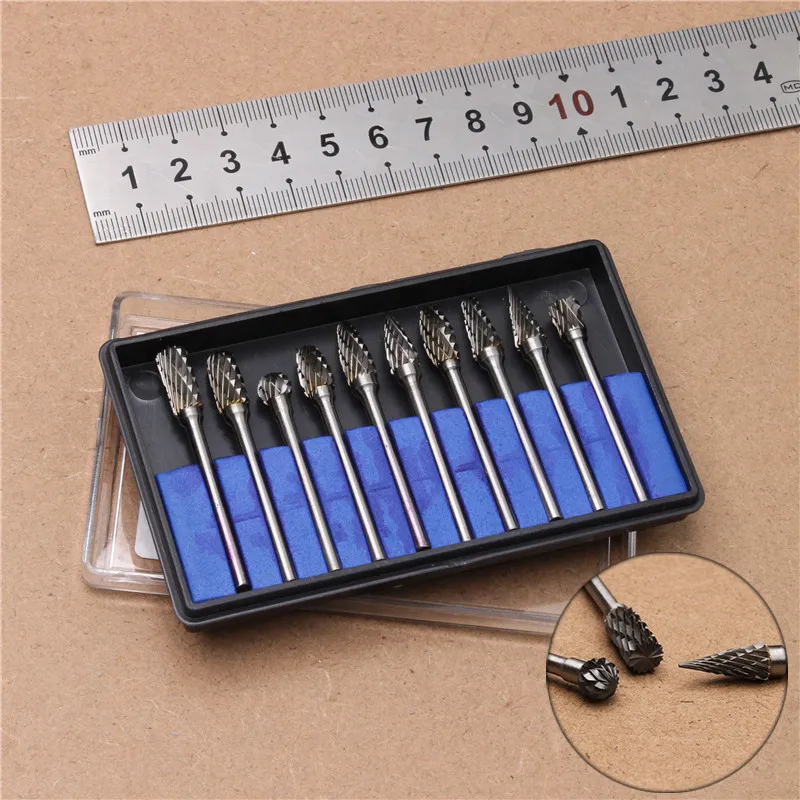 

10PCS/Set Abrasive Tools Machine Knife Woodwork Engraving Rotary Point Round Handle Tungsten Cobalt Alloy Milling Cutter Tool