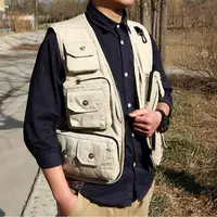 Canvas Photographer Vest Beige, Multi-Pocket