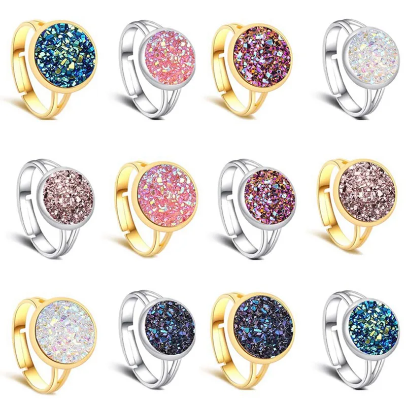 Женские медные Регулируемые кольца Drusy круглый бронза под старину Королевский