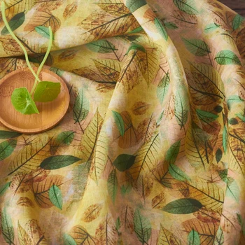 

High Quality Natural Ramie fabric Fallen Leaf Elegant Printing tissu High-end thin summer dresses patchwork