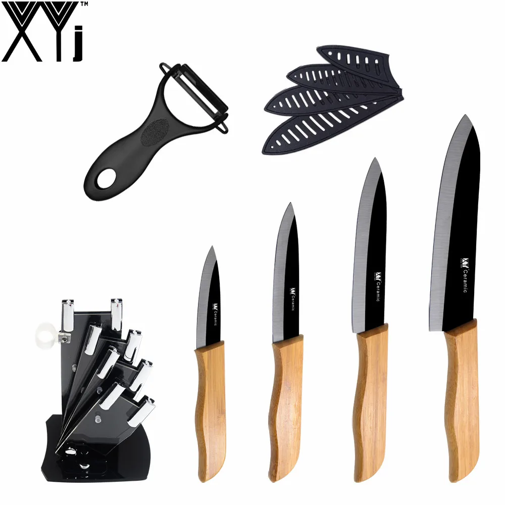 Bamboo Handle Black Blade Ceramic Knife Six Sets XYJ Acrylic Kitchen