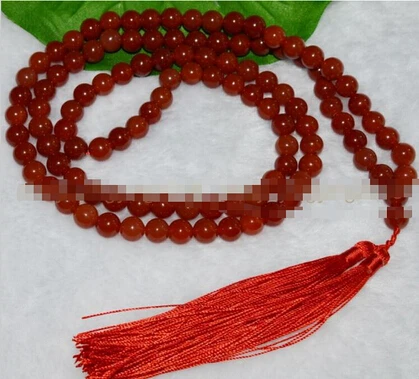 

Free shipping >>@ >818 Natural Red Agate Chalcedony Tibet Buddhist 108 Prayer Beads Mala Necklace