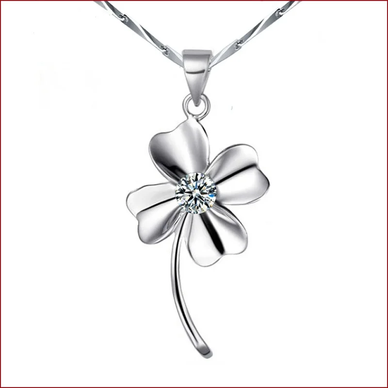 

925 Sterling Silver pendants Clover natural crystal necklace vintage jewelry fashion jewelry Charms