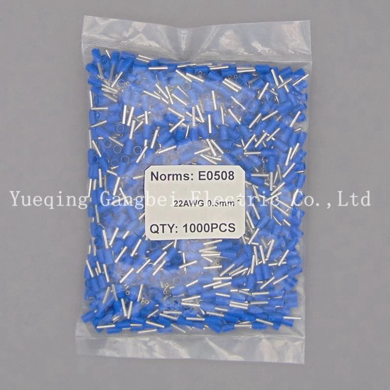 

E0508 Wire Copper Crimp Connector Insulated Cord Pin End Terminal 22AWG 0.5mm blue