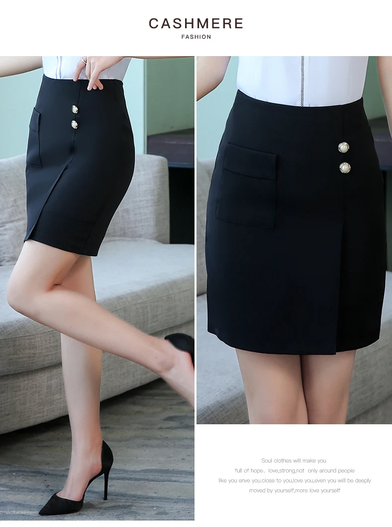 new office OL skirts women elegant black blue high waist package hip pencil skirts plus size solid career skirts