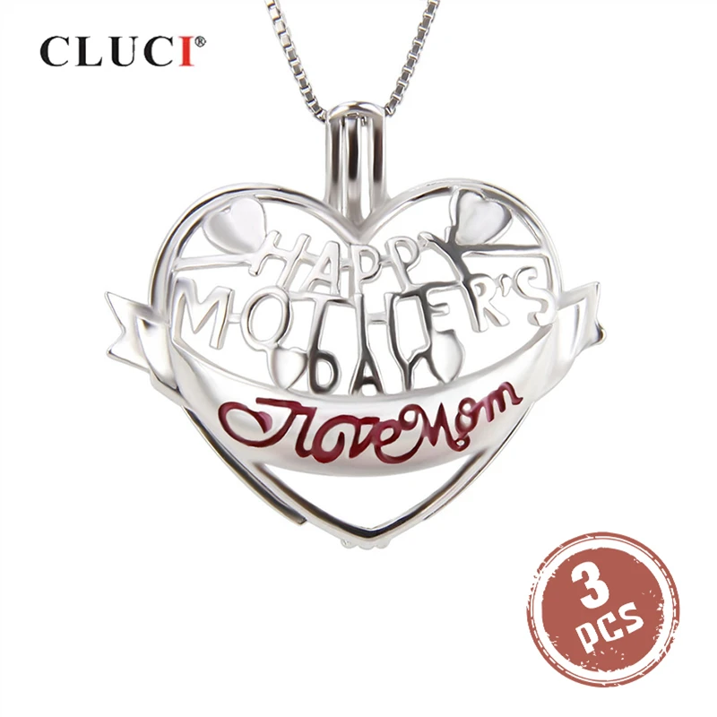 

CLUCI 3 шт серебро 925 кулон в форме сердца для ожерелья ювелирные изделия для женщин 925 стерлингового серебра жемчужный медальон клетка кулон SC251SB