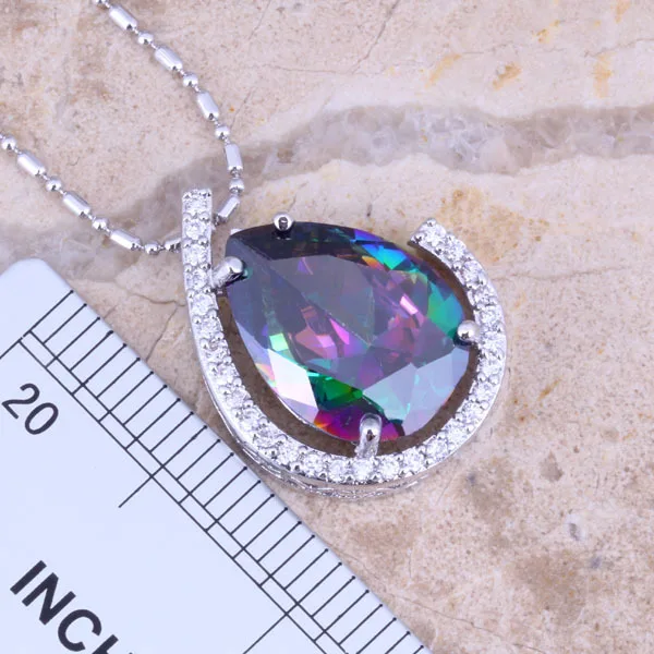 Glamorous Rainbow Mystic White CZ Посеребренные Ювелирные наборы серьги кулон кольцо Размер 6 /