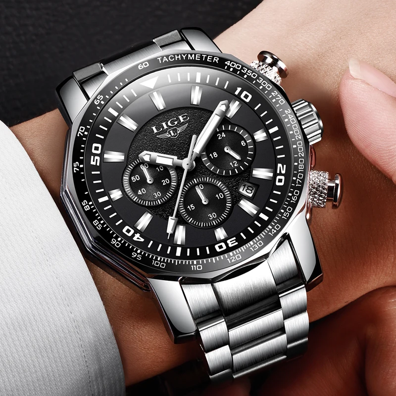 Мужские кварцевые часы Relojes Hombre спортивные водонепроницаемые с большим
